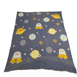 Frolics Kids Collection Galaxy Spaceship Baby Blanket Throw 46"x55" Blue Yellow